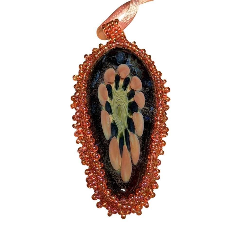 Nwt Handmade Beaded Lampwork Glass Pendant